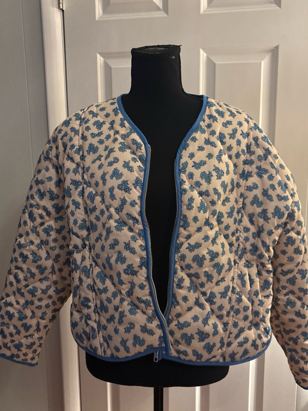 Dance & Marvel Cream Quilted Jacket with Blue Floral Print
